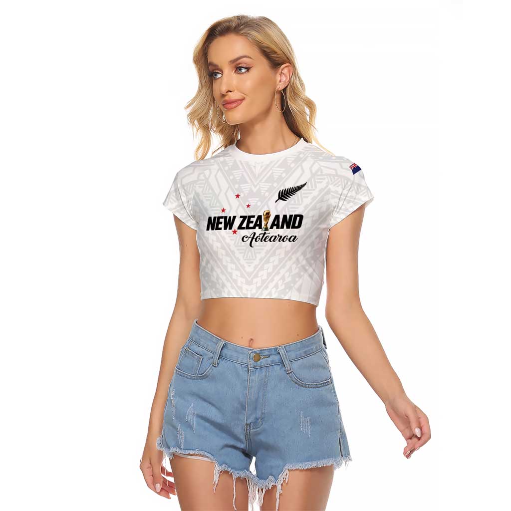 Custom Football New Zealand Raglan Cropped T Shirt Aotearoa United White Version - Polynesian Pride