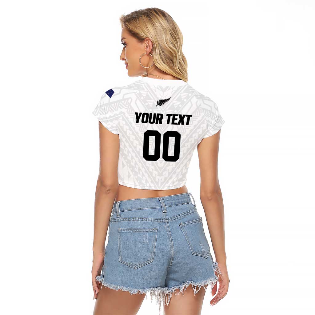 Custom Football New Zealand Raglan Cropped T Shirt Aotearoa United White Version - Polynesian Pride