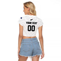 Custom Football New Zealand Raglan Cropped T Shirt Aotearoa United White Version - Polynesian Pride