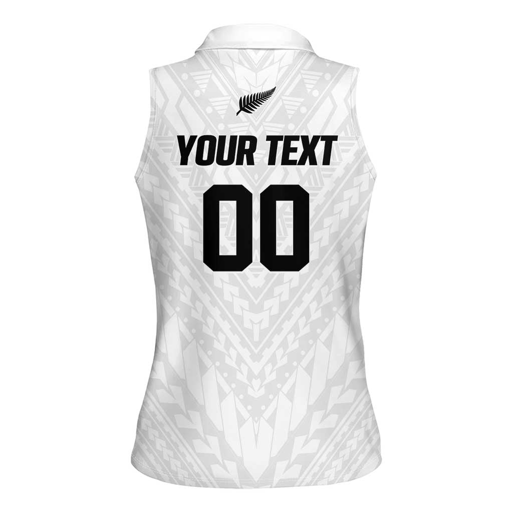 Custom Football New Zealand Women Sleeveless Polo Shirt Aotearoa United White Version LT01 - Polynesian Pride