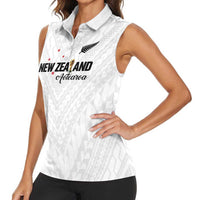 Custom Football New Zealand Women Sleeveless Polo Shirt Aotearoa United White Version LT01 - Polynesian Pride