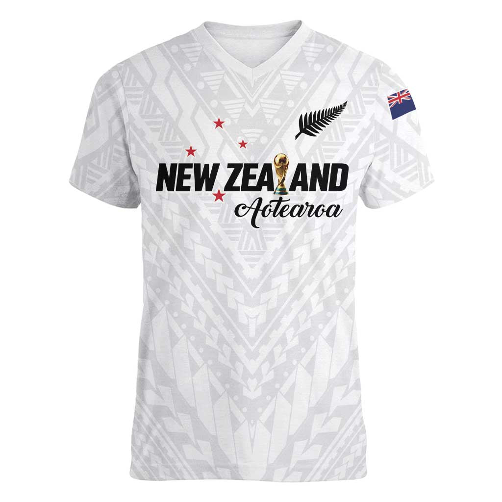 Custom Football New Zealand Women V-Neck T-Shirt Aotearoa United White Version LT01 Female White - Polynesian Pride