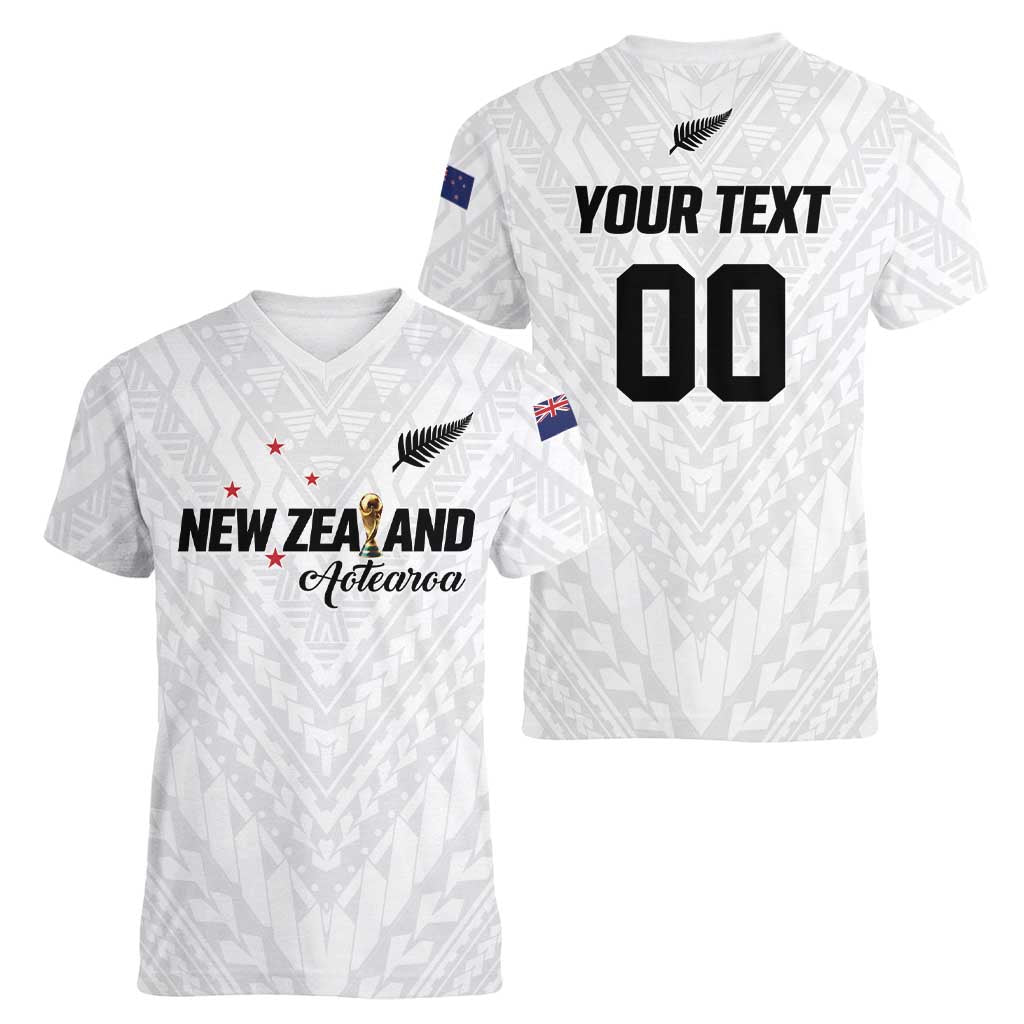 Custom Football New Zealand Women V-Neck T-Shirt Aotearoa United White Version LT01 - Polynesian Pride