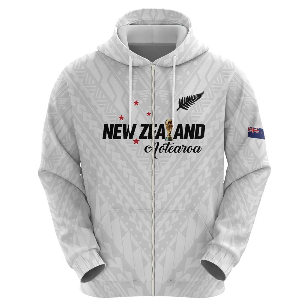 Custom Football New Zealand Zip Hoodie Aotearoa United White Version LT01 - Polynesian Pride