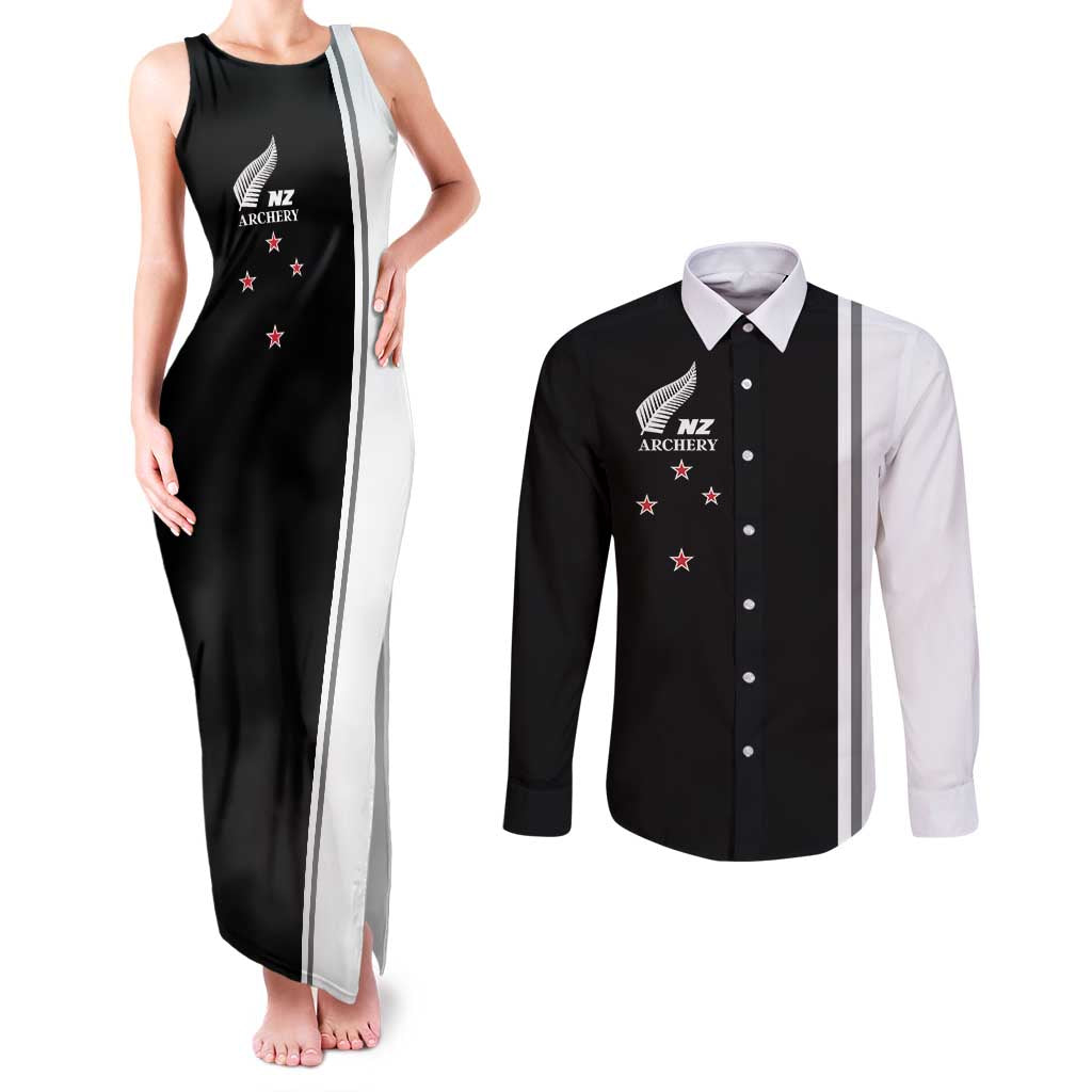 Personalised New Zealand 2025 Archery Basic Couples Matching Tank Maxi Dress and Long Sleeve Button Shirt Archery NZ