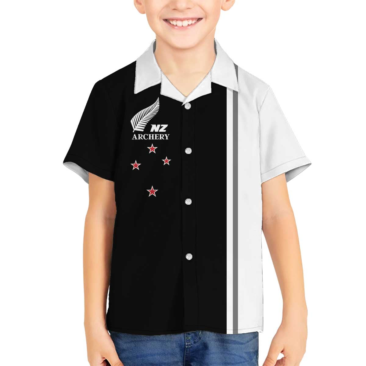 Personalised New Zealand 2025 Archery Basic Family Matching Off The Shoulder Long Sleeve Dress and Hawaiian Shirt Archery NZ