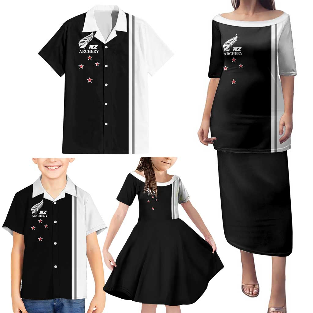 Personalised New Zealand 2025 Archery Basic Family Matching Puletasi and Hawaiian Shirt Archery NZ LT01 - Polynesian Pride