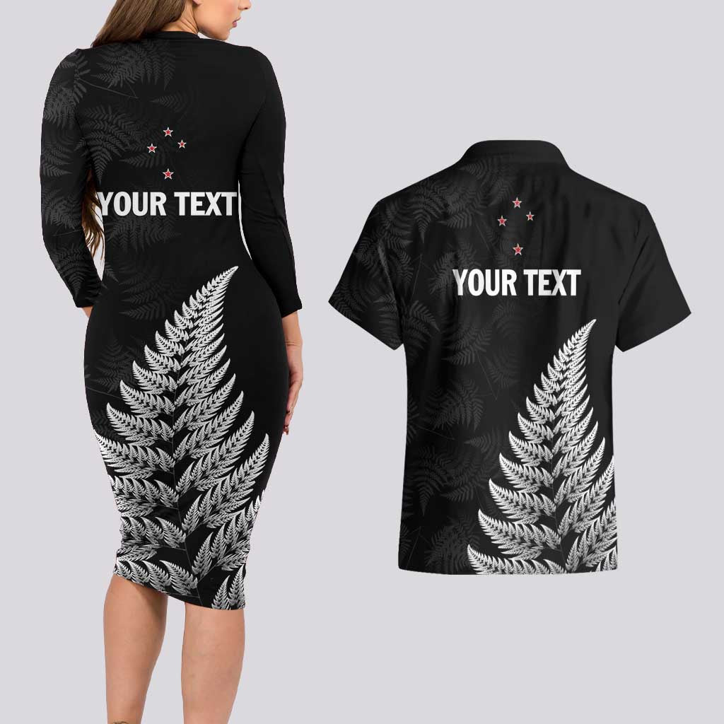 Personalised New Zealand 2025 Archery Couples Matching Long Sleeve Bodycon Dress and Hawaiian Shirt Aotearoa Silver Arrows Black LT01 - Polynesian Pride