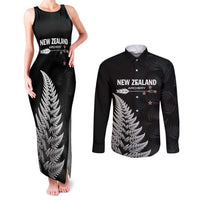 Personalised New Zealand 2025 Archery Couples Matching Tank Maxi Dress and Long Sleeve Button Shirt Aotearoa Silver Arrows Black