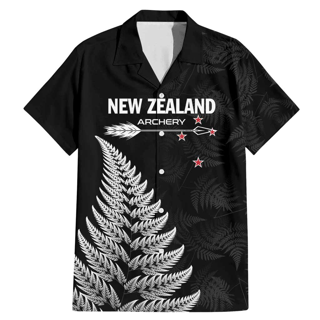 Personalised New Zealand 2025 Archery Family Matching Mermaid Dress and Hawaiian Shirt Aotearoa Silver Arrows Black LT01 Dad's Shirt - Short Sleeve Black - Polynesian Pride