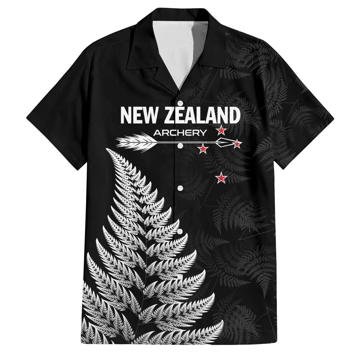 Personalised New Zealand 2025 Archery Family Matching Off The Shoulder Long Sleeve Dress and Hawaiian Shirt Aotearoa Silver Arrows Black LT01 Dad's Shirt - Short Sleeve Black - Polynesian Pride