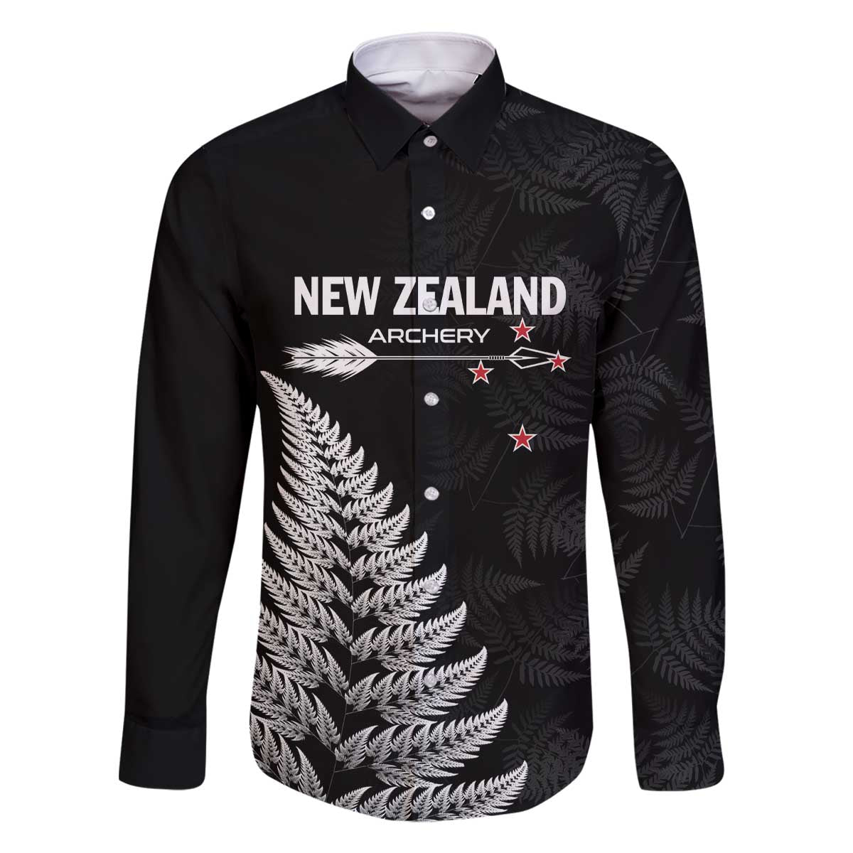 Personalised New Zealand 2025 Archery Family Matching Off The Shoulder Long Sleeve Dress and Hawaiian Shirt Aotearoa Silver Arrows Black LT01 Dad's Shirt - Long Sleeve Black - Polynesian Pride