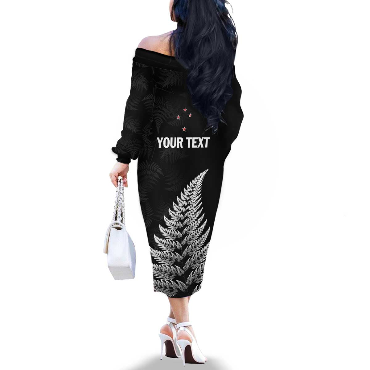 Personalised New Zealand 2025 Archery Family Matching Off The Shoulder Long Sleeve Dress and Hawaiian Shirt Aotearoa Silver Arrows Black LT01 - Polynesian Pride