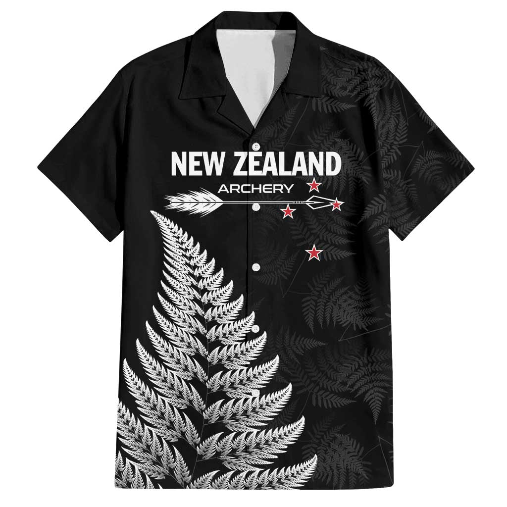 Personalised New Zealand 2025 Archery Family Matching Off Shoulder Maxi Dress and Hawaiian Shirt Aotearoa Silver Arrows Black LT01 Dad's Shirt - Short Sleeve Black - Polynesian Pride