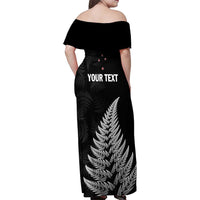 Personalised New Zealand 2025 Archery Family Matching Off Shoulder Maxi Dress and Hawaiian Shirt Aotearoa Silver Arrows Black LT01 - Polynesian Pride