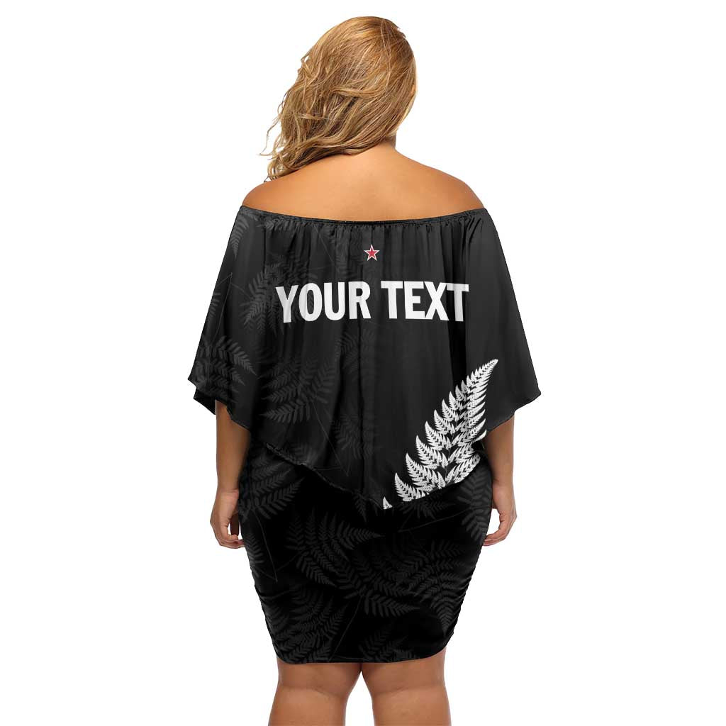 Personalised New Zealand 2025 Archery Family Matching Off Shoulder Short Dress and Hawaiian Shirt Aotearoa Silver Arrows Black LT01 - Polynesian Pride