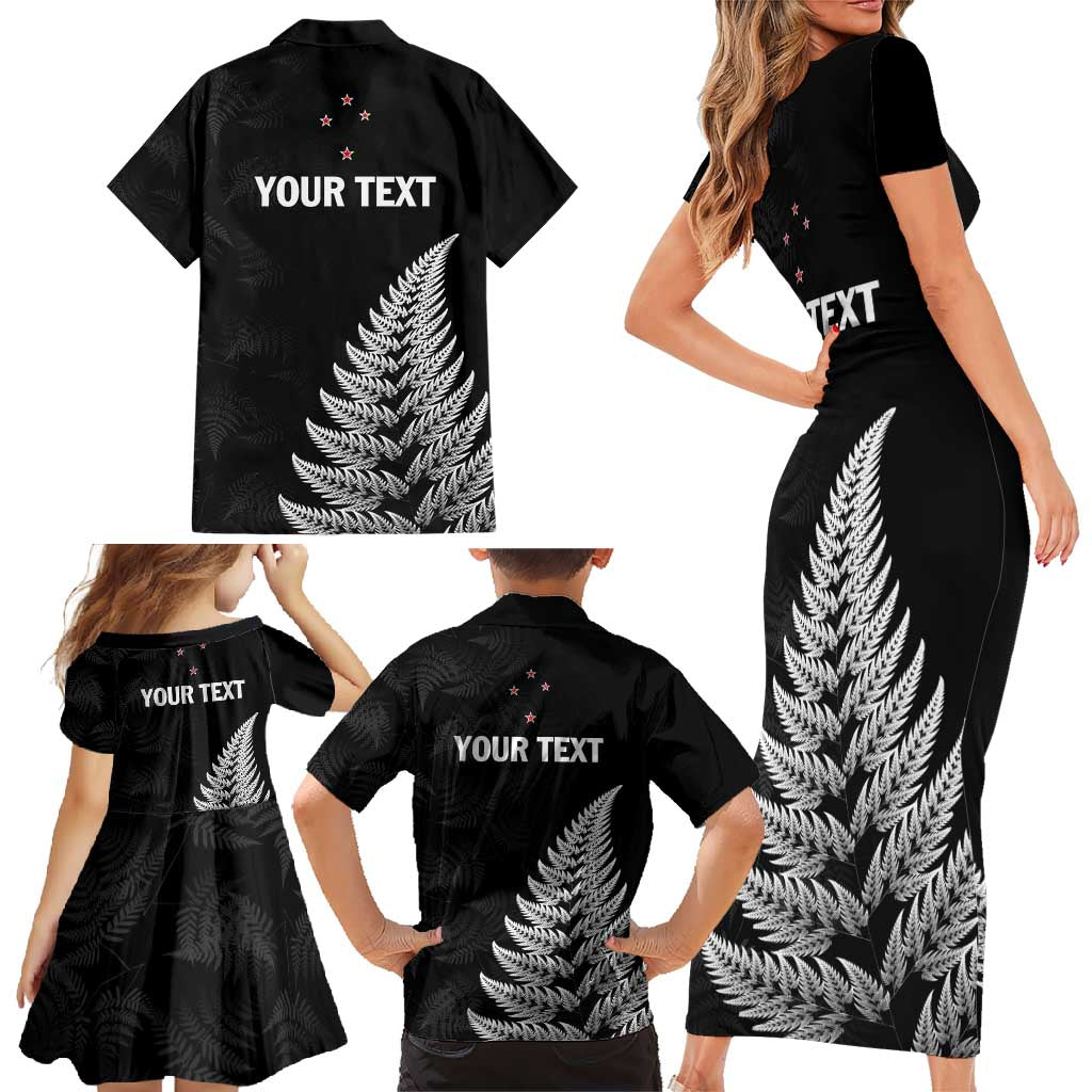 Personalised New Zealand 2025 Archery Family Matching Short Sleeve Bodycon Dress and Hawaiian Shirt Aotearoa Silver Arrows Black LT01 - Polynesian Pride