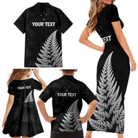 Personalised New Zealand 2025 Archery Family Matching Short Sleeve Bodycon Dress and Hawaiian Shirt Aotearoa Silver Arrows Black LT01 - Polynesian Pride