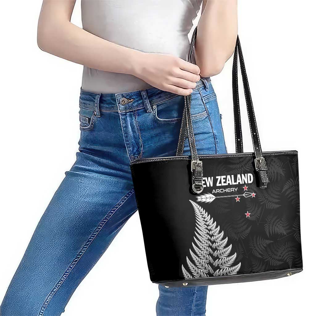 New Zealand 2025 Archery Leather Tote Bag Aotearoa Silver Arrows Black