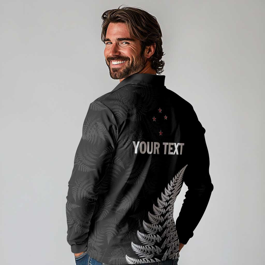 Personalised New Zealand 2025 Archery Long Sleeve Polo Shirt Aotearoa Silver Arrows Black