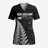 Personalised New Zealand 2025 Archery Scrub Top Aotearoa Silver Arrows Black - Polynesian Pride