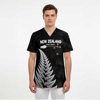 Personalised New Zealand 2025 Archery Scrub Top Aotearoa Silver Arrows Black - Polynesian Pride