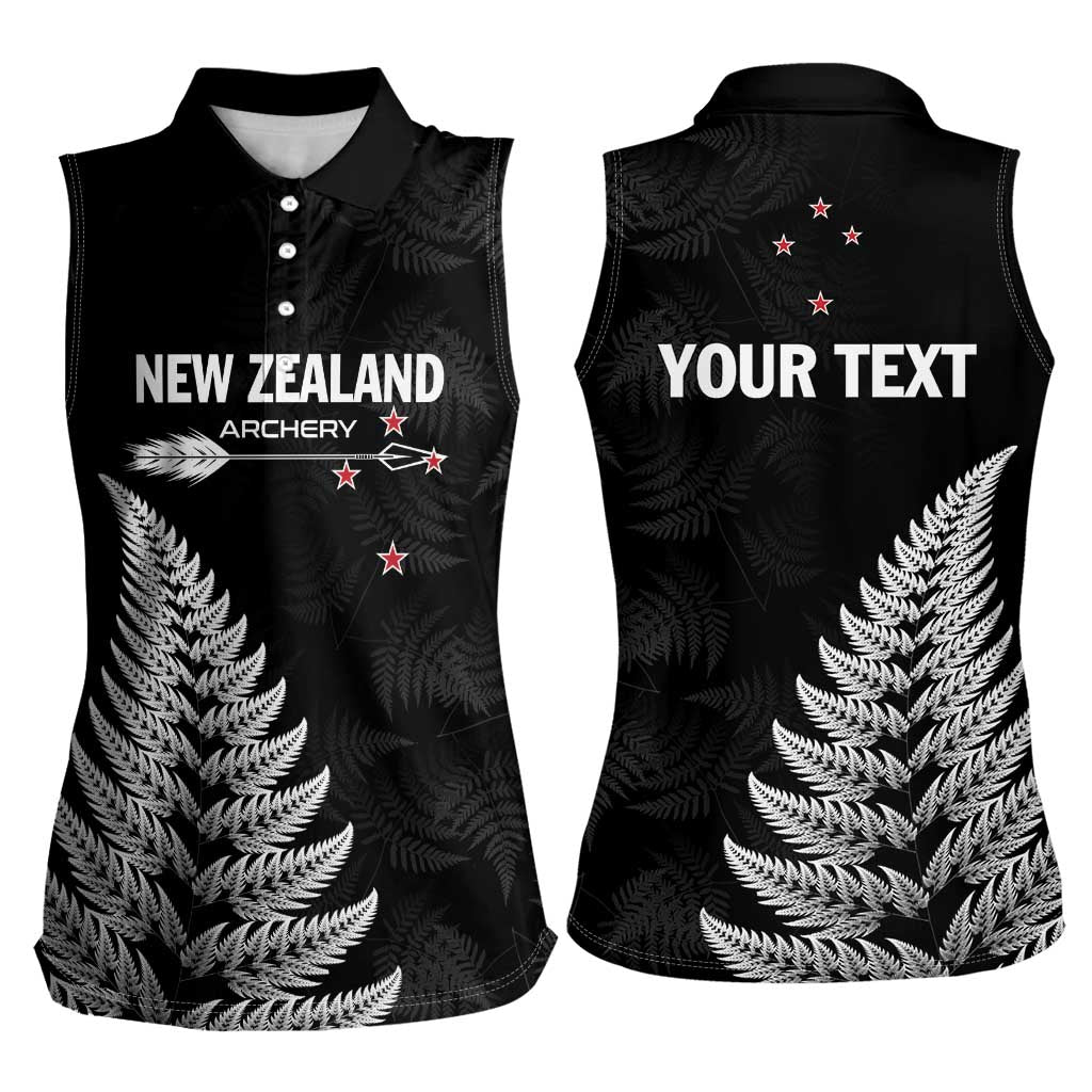 Personalised New Zealand 2025 Archery Women Sleeveless Polo Shirt Aotearoa Silver Arrows Black