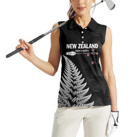 Personalised New Zealand 2025 Archery Women Sleeveless Polo Shirt Aotearoa Silver Arrows Black