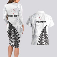 Personalised New Zealand 2025 Archery Couples Matching Long Sleeve Bodycon Dress and Hawaiian Shirt Aotearoa Silver Arrows White LT01 - Polynesian Pride