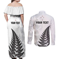 Personalised New Zealand 2025 Archery Couples Matching Off Shoulder Maxi Dress and Long Sleeve Button Shirt Aotearoa Silver Arrows White