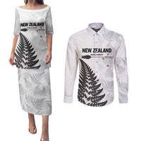 Personalised New Zealand 2025 Archery Couples Matching Puletasi and Long Sleeve Button Shirt Aotearoa Silver Arrows White