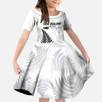 Personalised New Zealand 2025 Archery Family Matching Off The Shoulder Long Sleeve Dress and Hawaiian Shirt Aotearoa Silver Arrows White LT01 Daughter's Dress White - Polynesian Pride