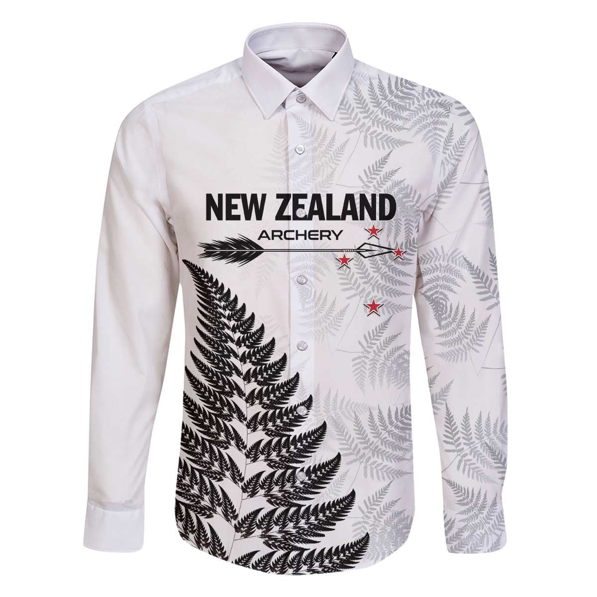 Personalised New Zealand 2025 Archery Family Matching Off The Shoulder Long Sleeve Dress and Hawaiian Shirt Aotearoa Silver Arrows White LT01 Dad's Shirt - Long Sleeve White - Polynesian Pride