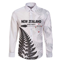 Personalised New Zealand 2025 Archery Family Matching Off The Shoulder Long Sleeve Dress and Hawaiian Shirt Aotearoa Silver Arrows White LT01 Dad's Shirt - Long Sleeve White - Polynesian Pride