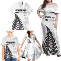 Personalised New Zealand 2025 Archery Family Matching Off Shoulder Maxi Dress and Hawaiian Shirt Aotearoa Silver Arrows White LT01 - Polynesian Pride