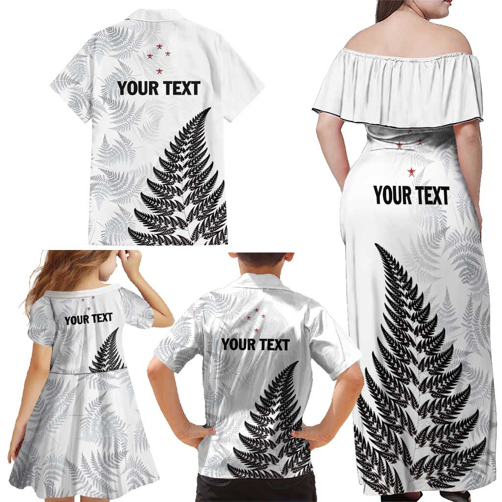Personalised New Zealand 2025 Archery Family Matching Off Shoulder Maxi Dress and Hawaiian Shirt Aotearoa Silver Arrows White LT01 - Polynesian Pride