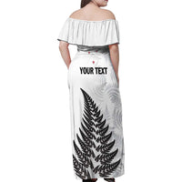Personalised New Zealand 2025 Archery Family Matching Off Shoulder Maxi Dress and Hawaiian Shirt Aotearoa Silver Arrows White LT01 - Polynesian Pride