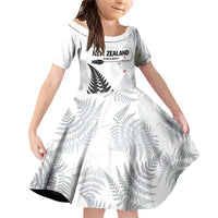 Personalised New Zealand 2025 Archery Family Matching Off Shoulder Short Dress and Hawaiian Shirt Aotearoa Silver Arrows White LT01 Daughter's Dress White - Polynesian Pride