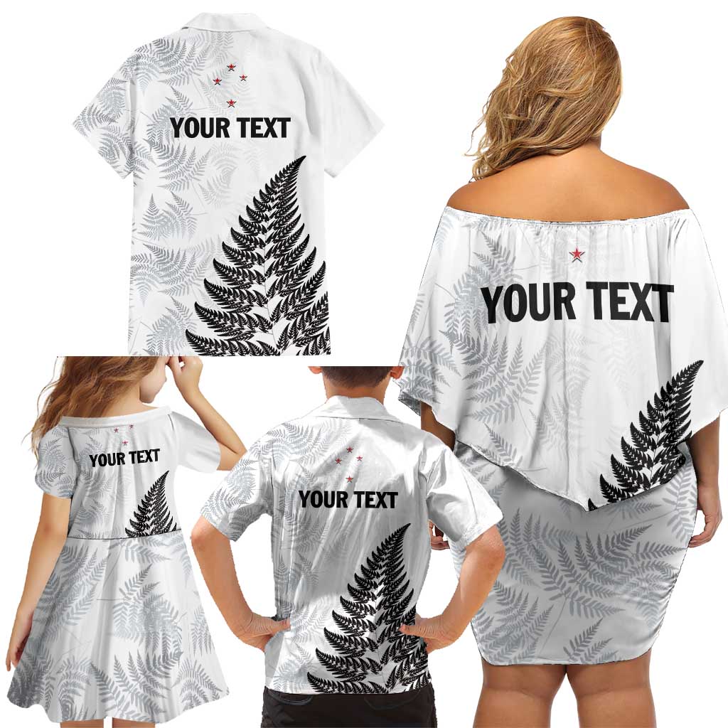 Personalised New Zealand 2025 Archery Family Matching Off Shoulder Short Dress and Hawaiian Shirt Aotearoa Silver Arrows White LT01 - Polynesian Pride