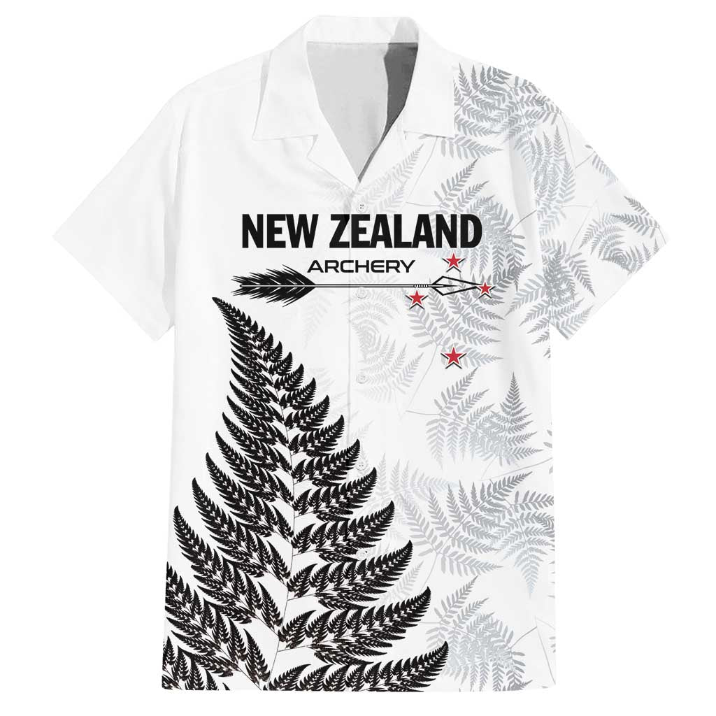 Personalised New Zealand 2025 Archery Family Matching Off Shoulder Short Dress and Hawaiian Shirt Aotearoa Silver Arrows White LT01 Dad's Shirt - Short Sleeve White - Polynesian Pride