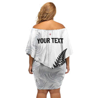 Personalised New Zealand 2025 Archery Family Matching Off Shoulder Short Dress and Hawaiian Shirt Aotearoa Silver Arrows White LT01 - Polynesian Pride