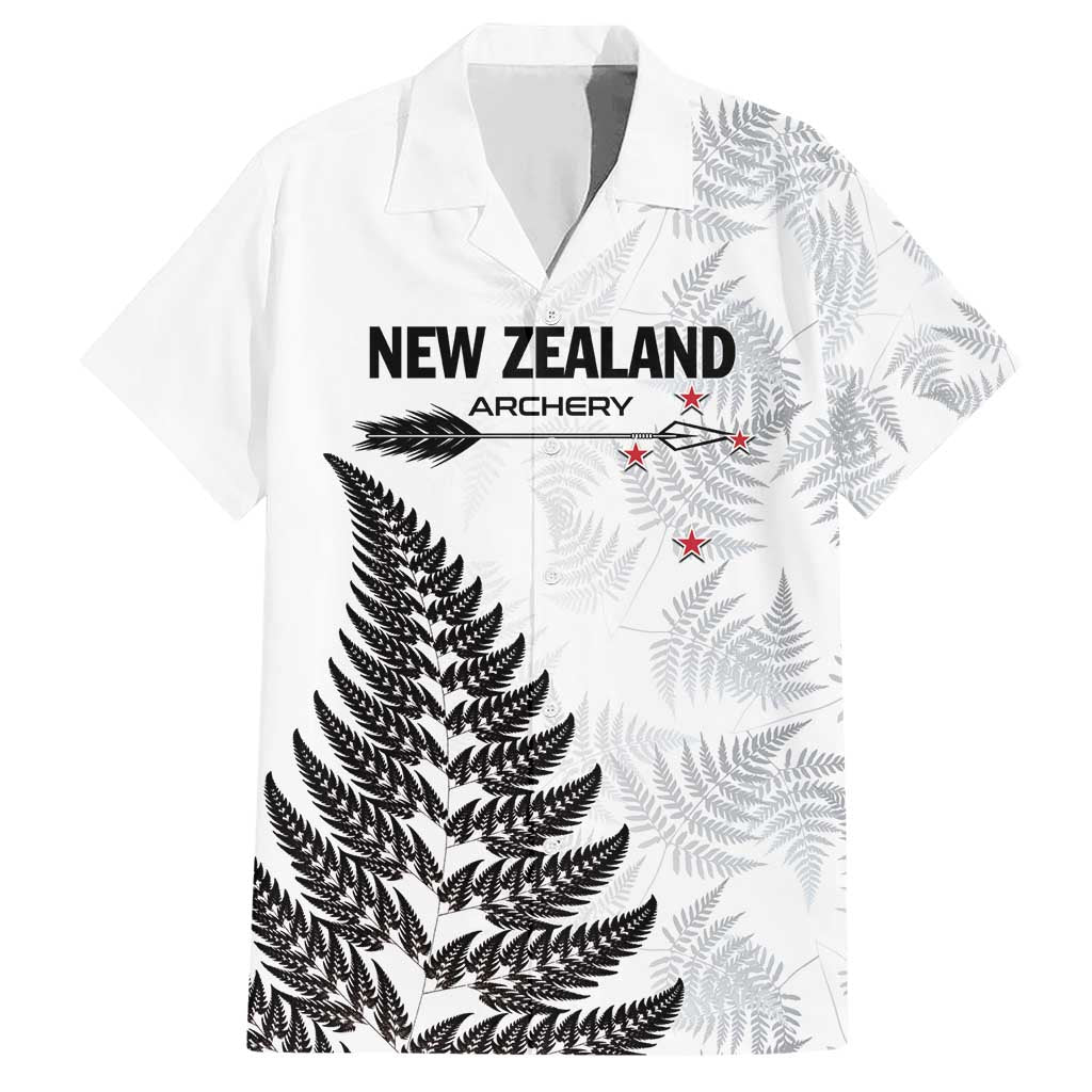 Personalised New Zealand 2025 Archery Family Matching Short Sleeve Bodycon Dress and Hawaiian Shirt Aotearoa Silver Arrows White LT01 Dad's Shirt - Short Sleeve White - Polynesian Pride