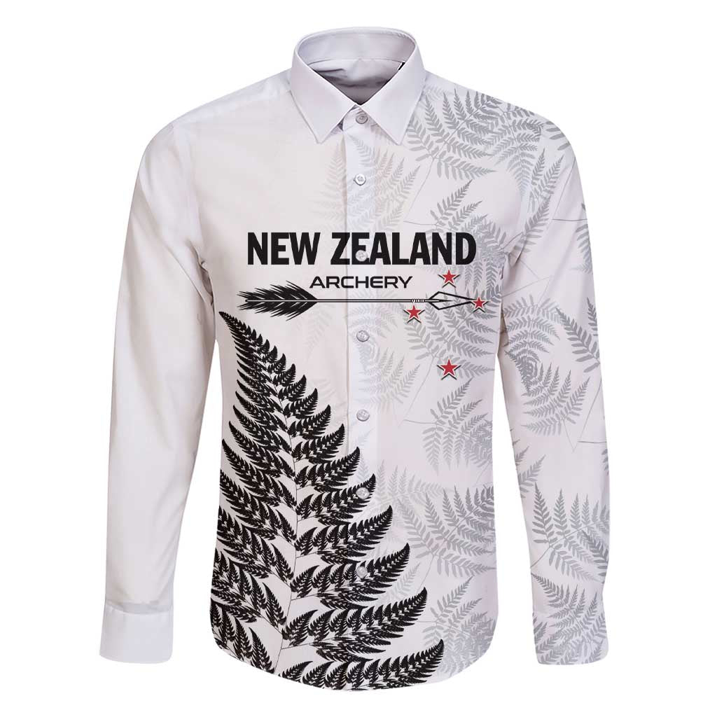 Personalised New Zealand 2025 Archery Family Matching Short Sleeve Bodycon Dress and Hawaiian Shirt Aotearoa Silver Arrows White LT01 Dad's Shirt - Long Sleeve White - Polynesian Pride