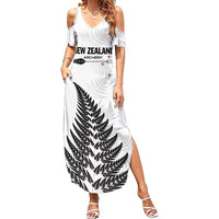 Personalised New Zealand 2025 Archery Family Matching Summer Maxi Dress and Hawaiian Shirt Aotearoa Silver Arrows White LT01 Mom's Dress White - Polynesian Pride