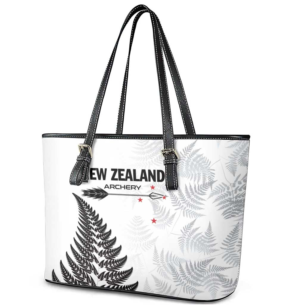 New Zealand 2025 Archery Leather Tote Bag Aotearoa Silver Arrows White LT01 - Polynesian Pride