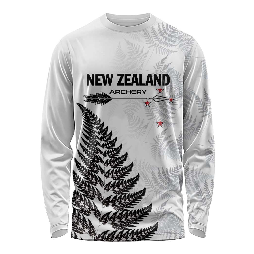 Personalised New Zealand 2025 Archery Long Sleeve Shirt Aotearoa Silver Arrows White