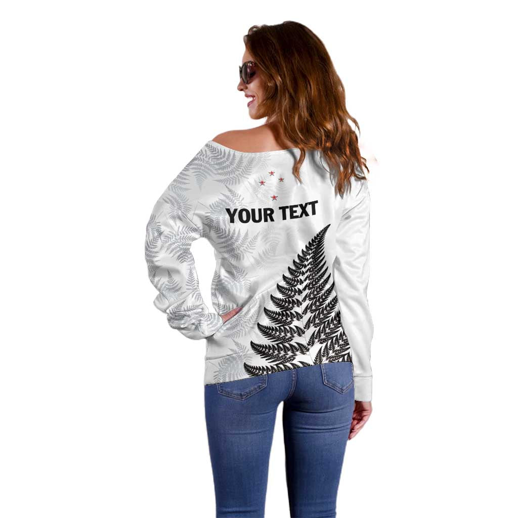Personalised New Zealand 2025 Archery Off Shoulder Sweater Aotearoa Silver Arrows White LT01 - Polynesian Pride