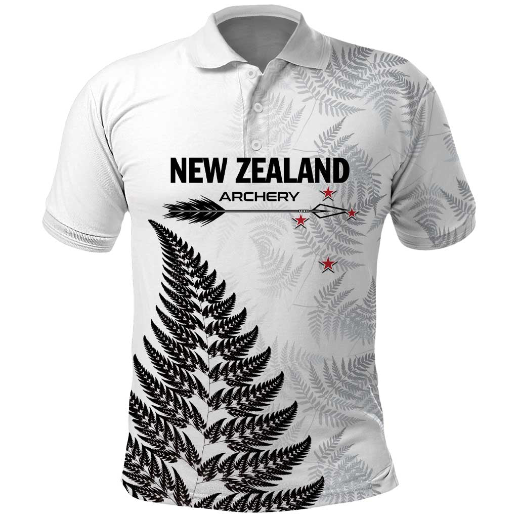 Personalised New Zealand 2025 Archery Polo Shirt Aotearoa Silver Arrows White LT01 White - Polynesian Pride