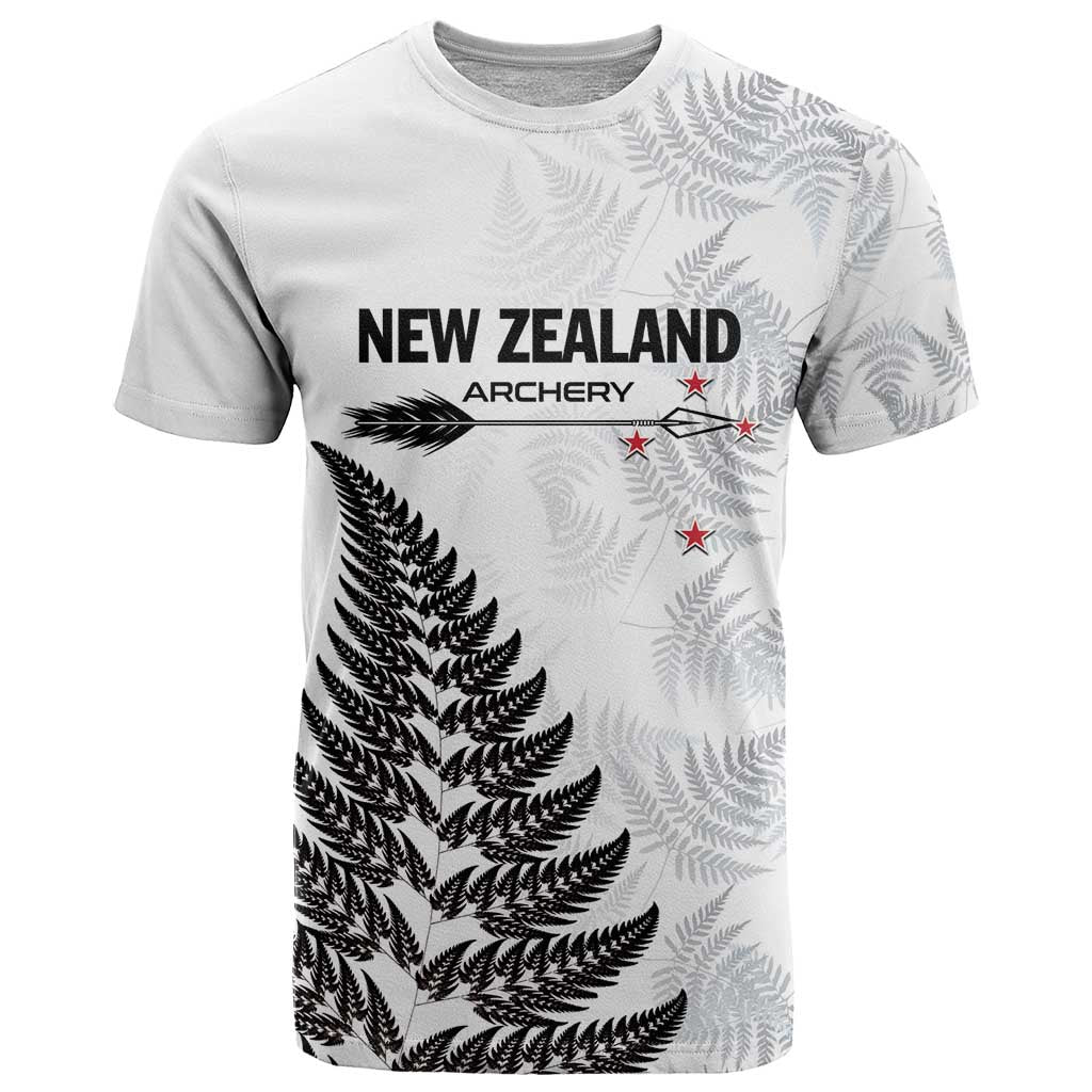 Personalised New Zealand 2025 Archery T Shirt Aotearoa Silver Arrows White
