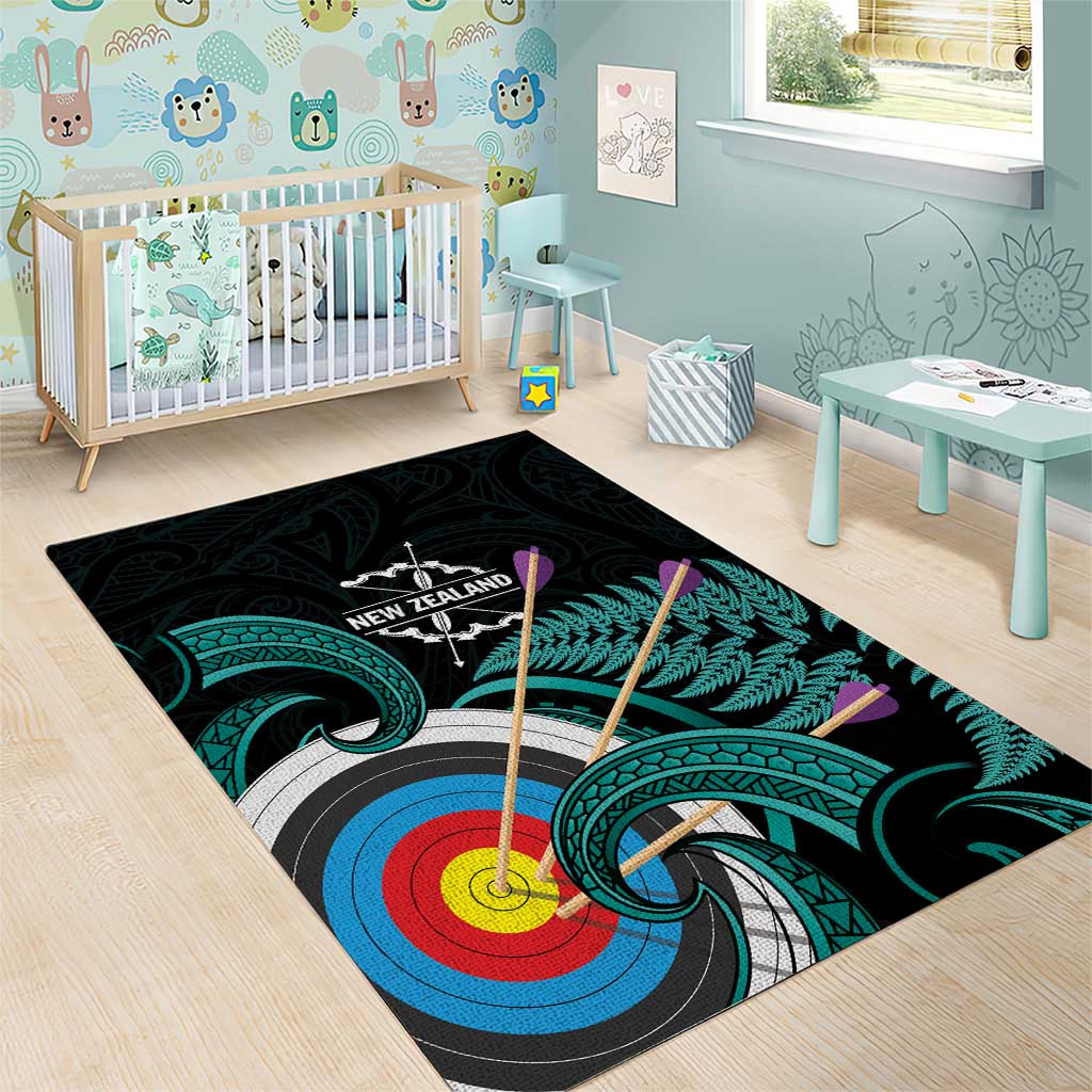 New Zealand Archery Area Rug Turquoise Maori Silver Fern